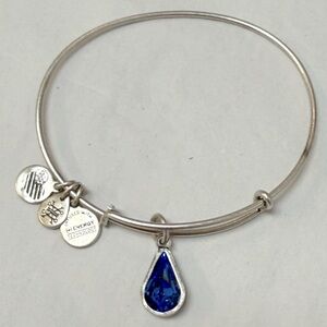 Alex and Ani Silver Bangle Bracelet with Blue Teardrop Charm